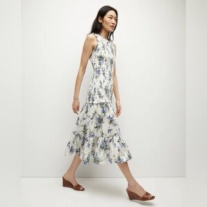 Veronica Beard Blue Floral Midi Dress